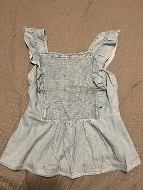 Light Blue Smocked Ruffle Peplum Women's Top